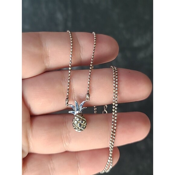 Adjustable 925 Sterling Silver Pineapple Shaped Pendant Necklace Vintage - Picture 1 of 10